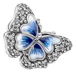 S925 Sterling Silver Sparkly Blue Butterfly Charm - NWT